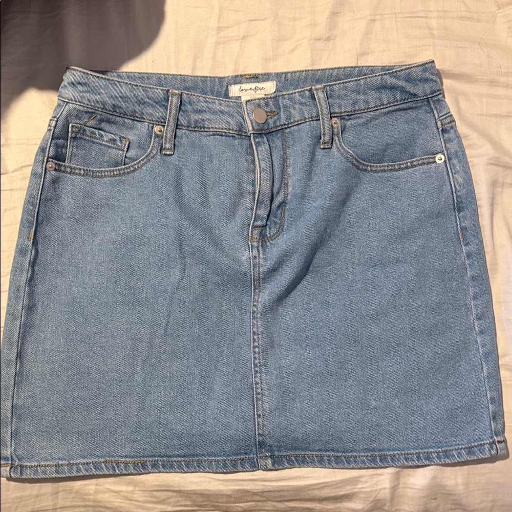 Love Fire Denim Blue Jean Mini Skirt 12